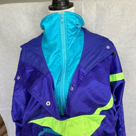 Vintage Obermeyer Women's Blue and Purple Windbreaker Jacket Size 8 80s Sports - Picture 8 of 11